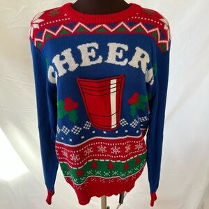 Holiday sweater brand men’s ugly sweatshirt with built in Koozie size small